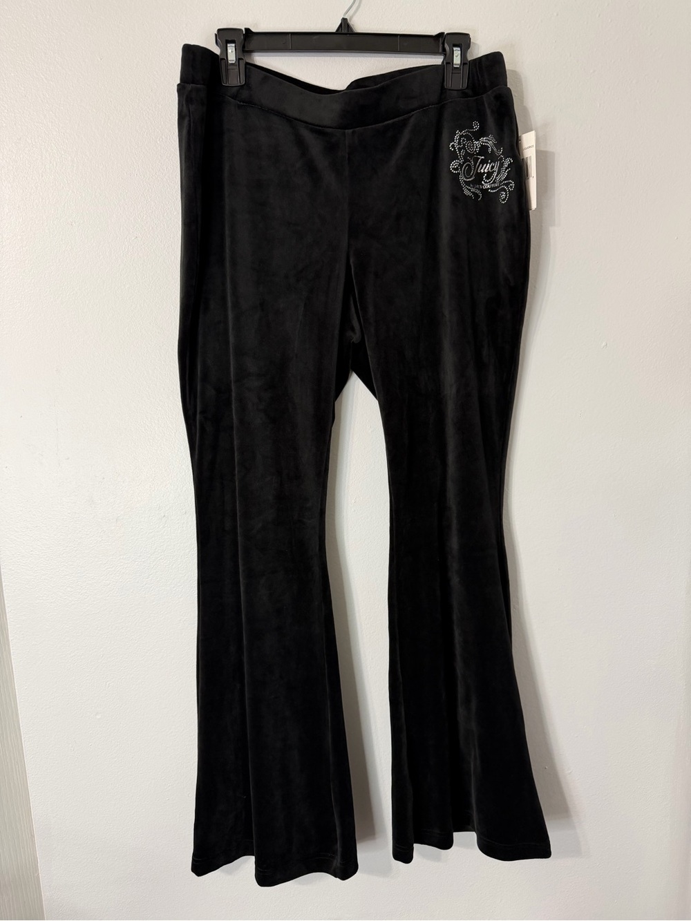 Juicy Couture Black Velour Flared Track Pants with Logo size L